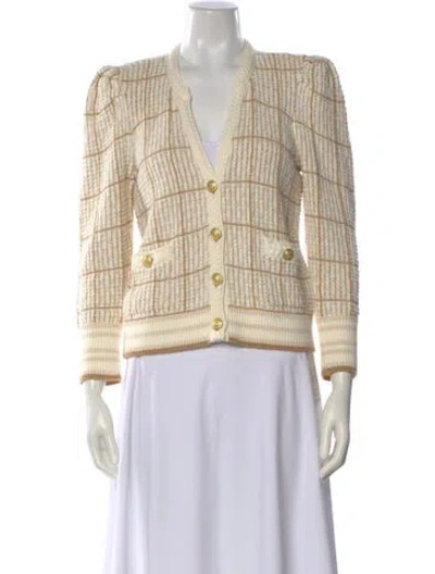 Pre-owned L'agence Plaid Print V-neck Sweater In Neutral