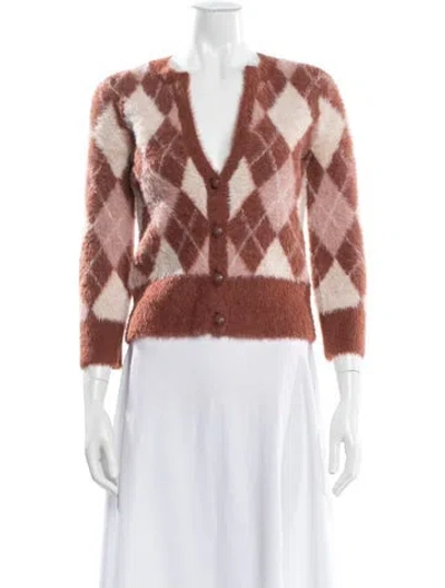 Pre-owned L'agence Plaid Print V-neck Sweater In Orange