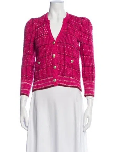 Pre-owned L'agence Plaid Print V-neck Sweater In Pink