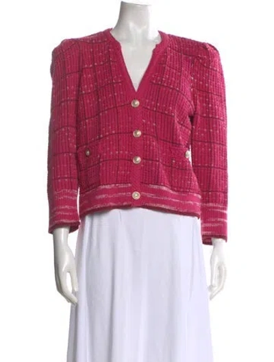Pre-owned L'agence Plaid Print V-neck Sweater In Pink