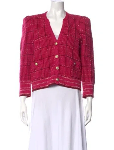 Pre-owned L'agence Plaid Print V-neck Sweater In Pink