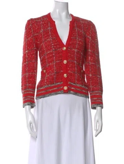 Pre-owned L'agence Plaid Print V-neck Sweater In Pink