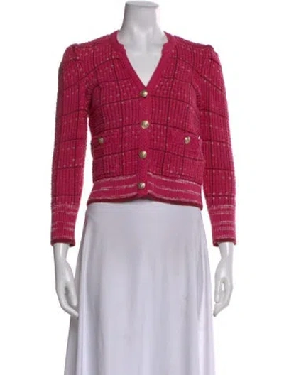 Pre-owned L'agence Plaid Print V-neck Sweater In Pink