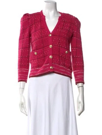 Pre-owned L'agence Plaid Print V-neck Sweater In Pink