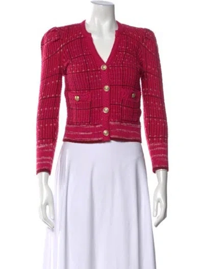 Pre-owned L'agence Plaid Print V-neck Sweater In Pink