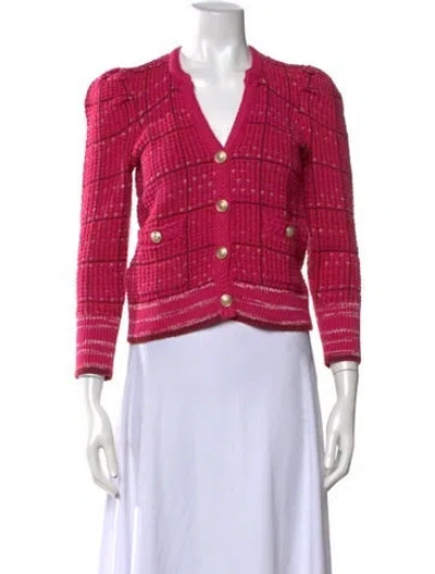 Pre-owned L'agence Plaid Print V-neck Sweater In Pink