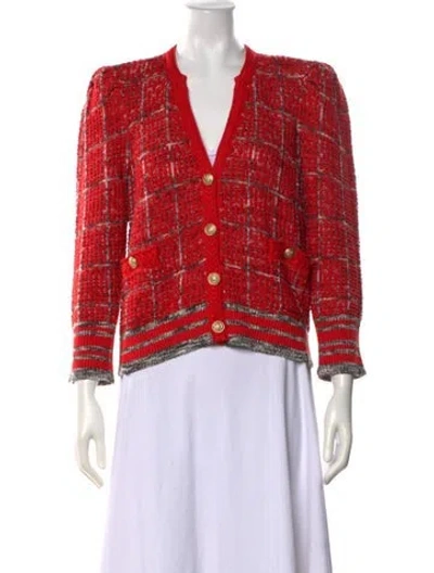 Pre-owned L'agence Plaid Print V-neck Sweater W/ Tags In Pink