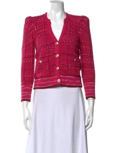 Pre-owned L'agence Plaid Print V-neck Sweater W/ Tags In Pink