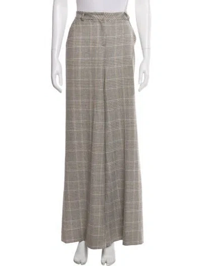 Pre-owned L'agence Plaid Print Wide Leg Pants In Neutral
