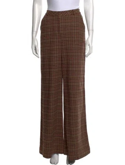 Pre-owned L'agence Plaid Print Wide Leg Pants W/ Tags In Brown