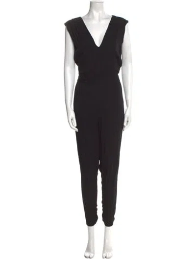 Pre-owned L'agence Plunge Neckline Jumpsuit In Black