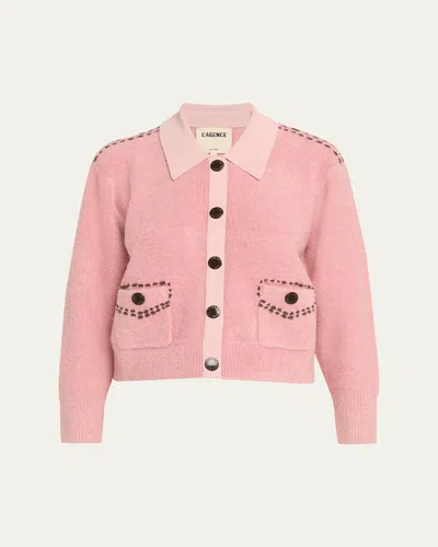 L'agence Poetry Stitch Boucle Cardigan In Pink