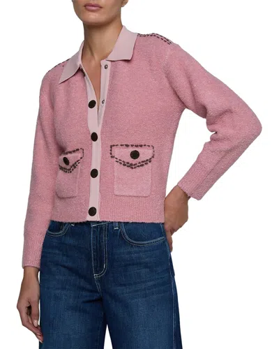 L'agence Poetry Stitch Detail Crop Wool-blend Cardigan In Pink