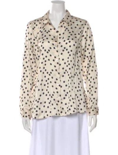 Pre-owned L'agence Polka Dot Print Long Sleeve Blouse W/ Tags In Neutral