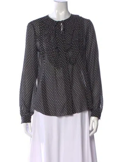 Pre-owned L'agence Polka Dot Print Tie Neck Blouse In Black
