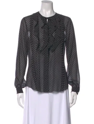 Pre-owned L'agence Polka Dot Print Tie Neck Blouse In Black