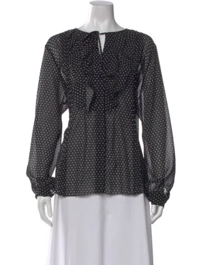 Pre-owned L'agence Polka Dot Print Tie Neck Blouse In Black