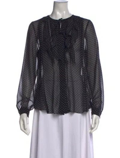 Pre-owned L'agence Polka Dot Print Tie Neck Blouse In Black