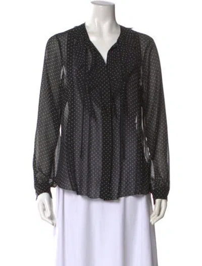 Pre-owned L'agence Polka Dot Print V-neck Blouse In Black
