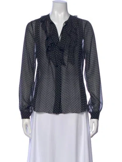 Pre-owned L'agence Polka Dot Print V-neck Blouse In Black