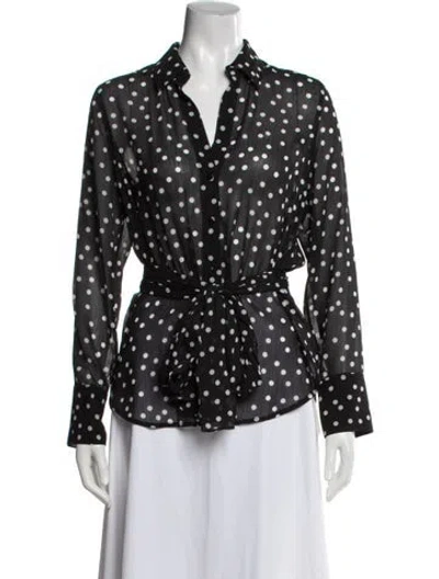 Pre-owned L'agence Polka Dot Print V-neck Blouse In Black