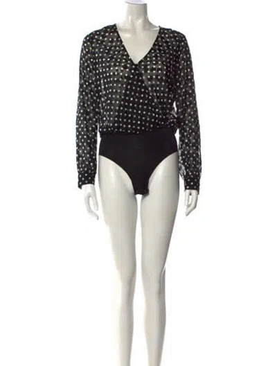 Pre-owned L'agence Polka Dot Print V-neck Bodysuit In Black