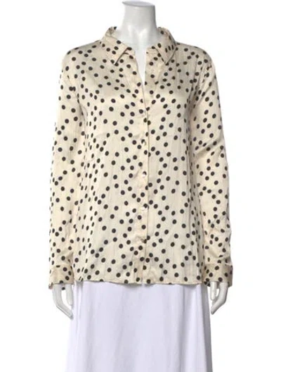 Pre-owned L'agence Polka Dot Print V-neck Button-up Top In Neutrals
