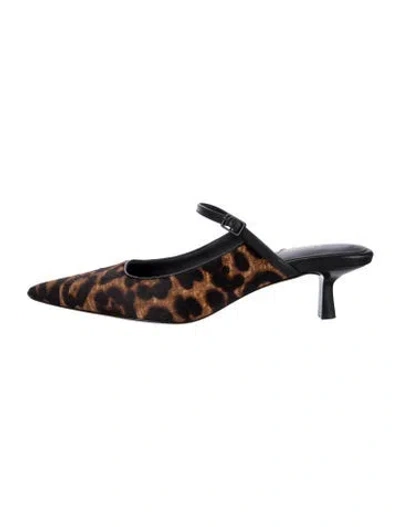 Pre-owned L'agence Ponyhair Animal Print Mules In Black