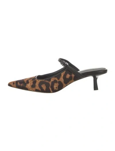 Pre-owned L'agence Ponyhair Animal Print Mules In Brown