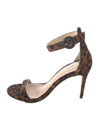 Pre-owned L'agence Ponyhair Animal Print Sandals In Brown