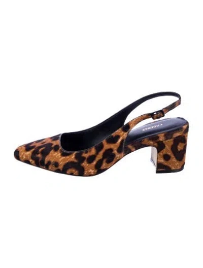 Pre-owned L'agence Ponyhair Animal Print Slingback Pumps In Brown