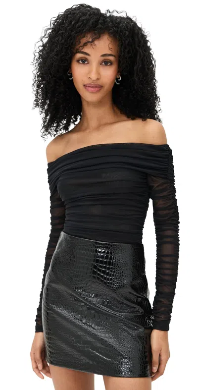 L'agence Poppie Off Shoulder Thong Bodysuit Black