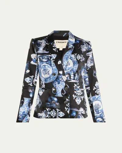 L'agence Porcelain Colin Double-breasted Silk Blazer In Multi