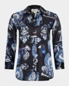 L'agence Porcelain Dani Silk Blouse In Blue