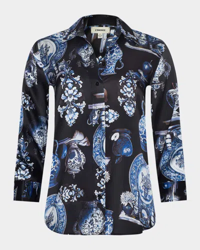 L'agence Porcelain Dani Silk Blouse In Blue