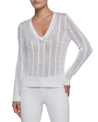 L'agence Preston Cable V Neck Pullover Sweater In White