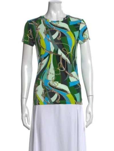 Pre-owned L'agence Printed Crew Neck Top In Green