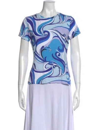 Pre-owned L'agence Printed Crew Neck T-shirt In Blue