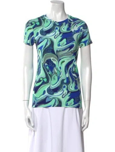 Pre-owned L'agence Printed Crew Neck T-shirt In Green