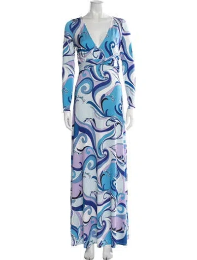 Pre-owned L'agence Printed Long Dress In Blue