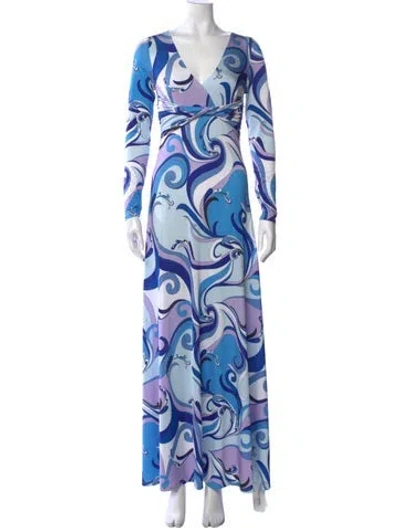 Pre-owned L'agence Printed Long Dress In Blue