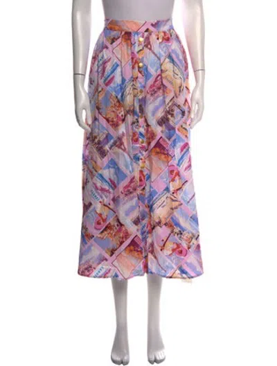 Pre-owned L'agence Printed Long Skirt In Pink