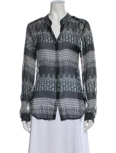 Pre-owned L'agence Printed Long Sleeve Blouse In Blue
