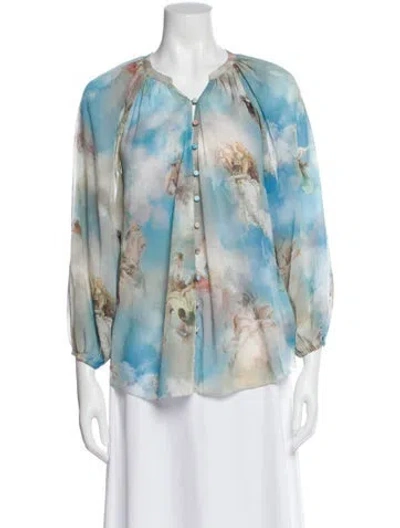 Pre-owned L'agence Printed Long Sleeve Blouse In Blue