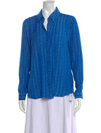 Pre-owned L'agence Printed Long Sleeve Blouse In Blue