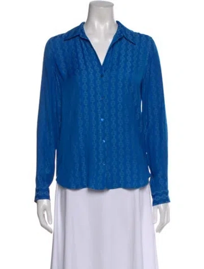 Pre-owned L'agence Printed Long Sleeve Blouse In Blue