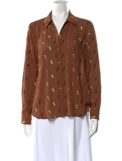 Pre-owned L'agence Printed Long Sleeve Blouse In Brown