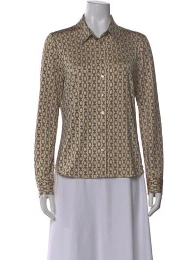 Pre-owned L'agence Printed Long Sleeve Blouse In Neutral