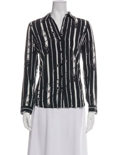 Pre-owned L'agence Printed Long Sleeve Blouse In White
