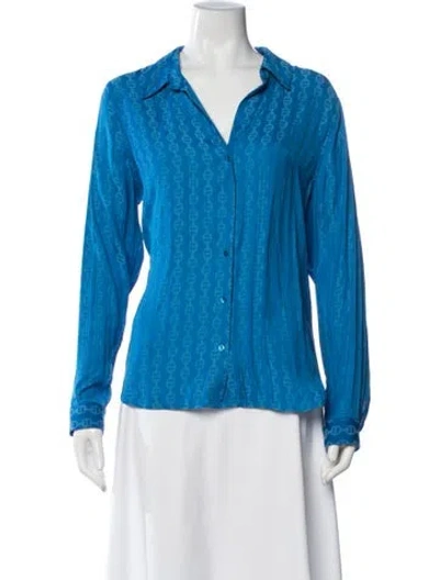 Pre-owned L'agence Printed Long Sleeve Button-up Top In Blue